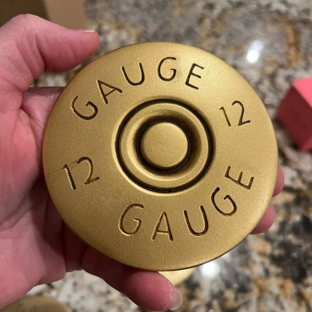 Drink Coaster Set - gold with 12 gauge text.